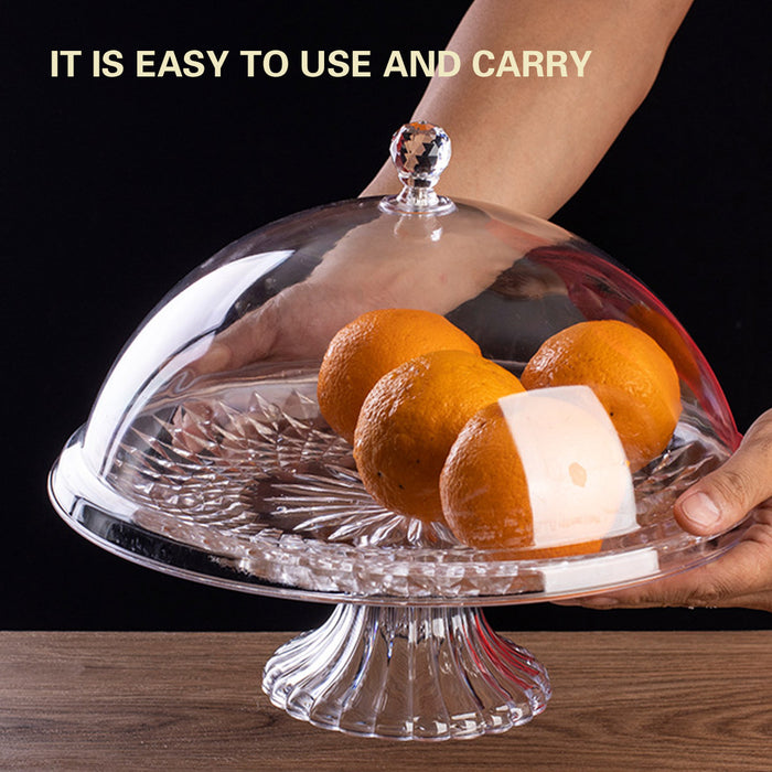 Transparent Fruit Plate with Dome Lid 31.5 cm Food Grade Plastic Pedestal