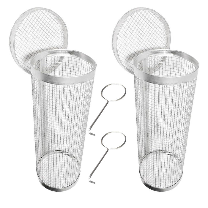 2 Pcs Stainless Steel Rotating BBQ Basket Round Grill Cage Small 20 x 9.5 cm / Large 30 x 9.5 cm