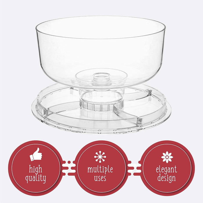 Multi-Function Clear Plastic Cake Stand Salad Bowl and Fruit Platter 30.7 cm