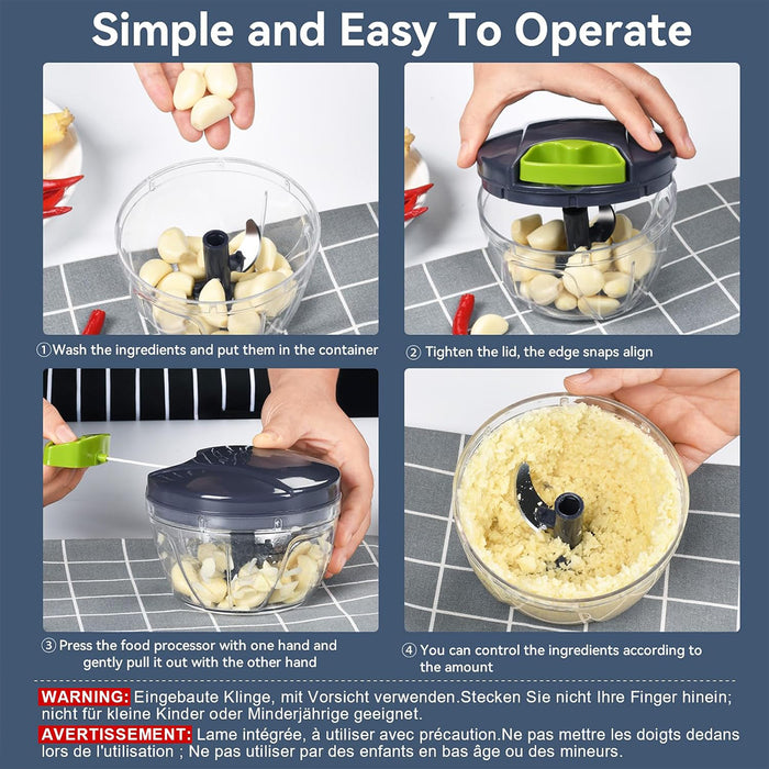 Manual Pull-String Garlic Chopper with 420 Steel Blades