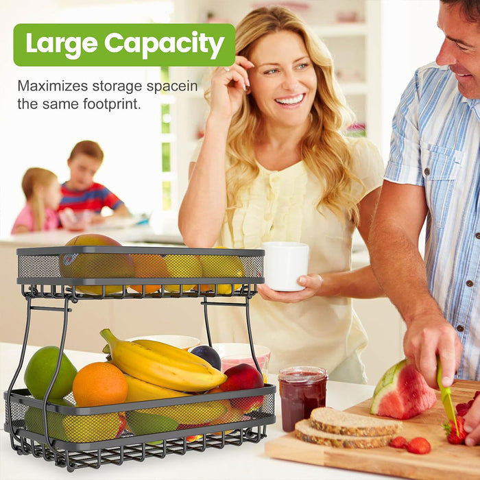 2 Tier Storage Basket Rack Carbon Steel Black 37cm