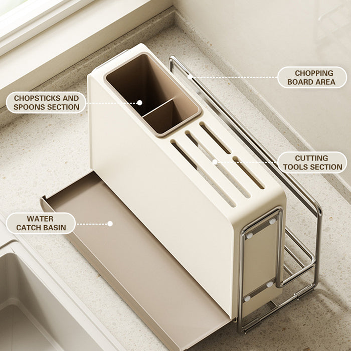 1 Pc Draining Countertop Knife Cutlery Storage Rack Coffee Brown