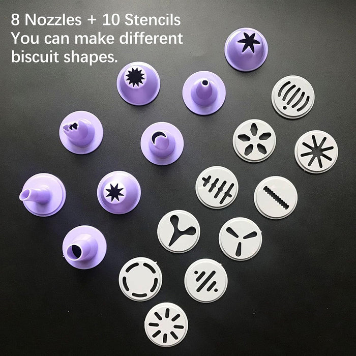 Cookie Decorating Gun Set Food-Grade PP with 10 Molds and 8 Tips