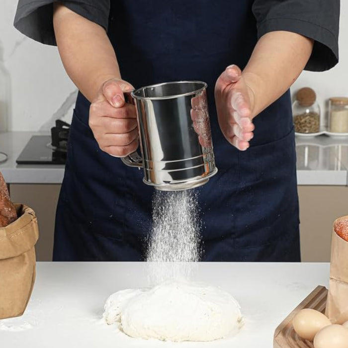 Stainless Steel Handheld Flour Sifter with Double-Layer Mesh for Baking