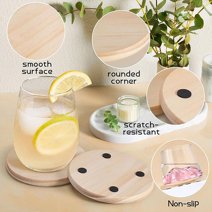 42 Pcs Wooden Coasters with Non Slip Base 10cm