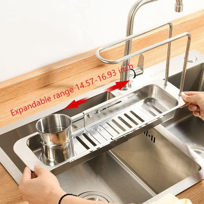 Retractable Sink Draining Rack With Filter Cup Silver Black
