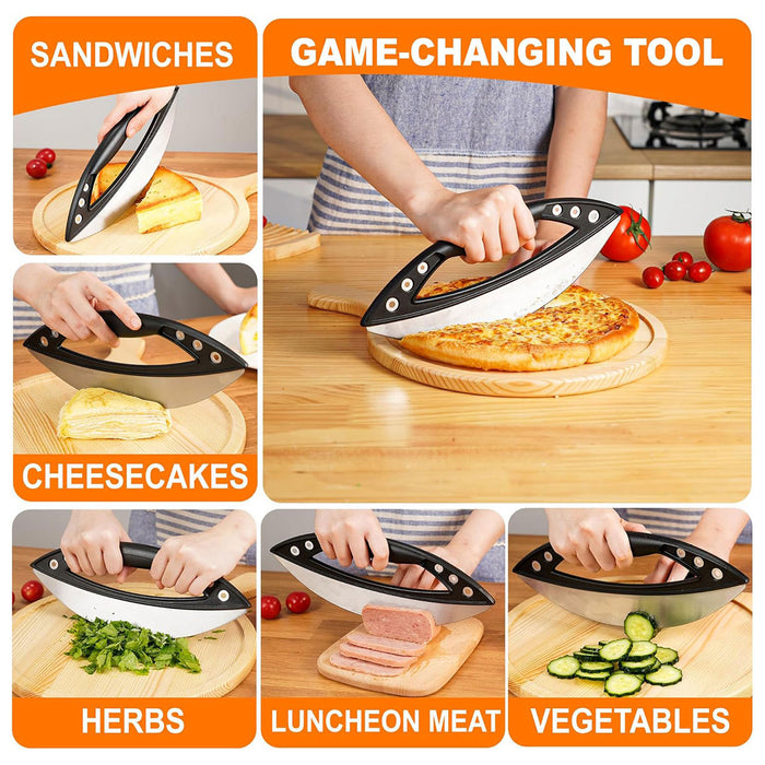 430 Stainless Steel Pizza Cutter with Protective Cover PP Handle 29.6 x 11.5 cm