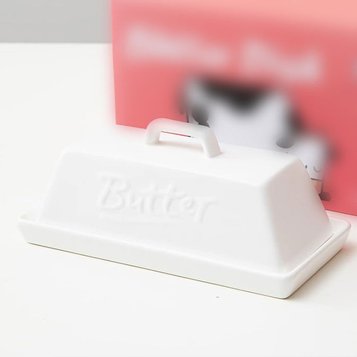 Ceramic Butter Tank with Lid Moisture Proof White 18.5cm