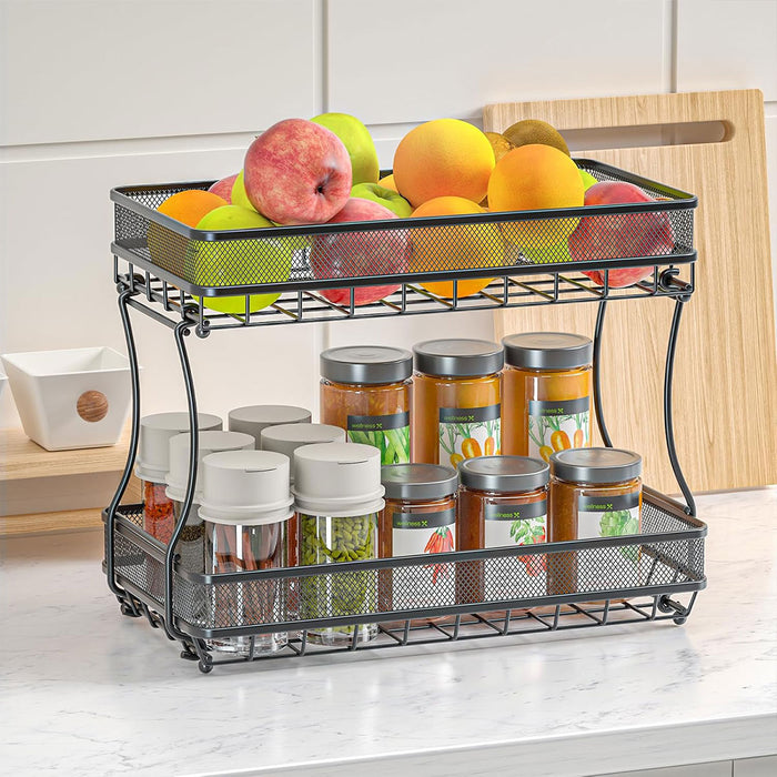2 Tier Storage Basket Rack Carbon Steel Black 37cm