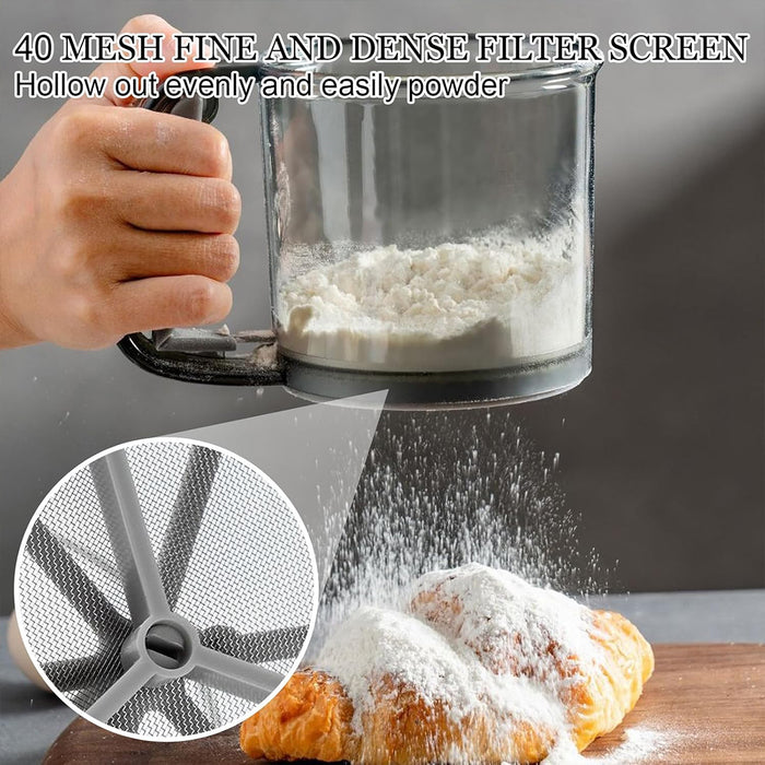 Semi-Automatic Handheld Flour Sifter with Fine Mesh for Baking and Straining