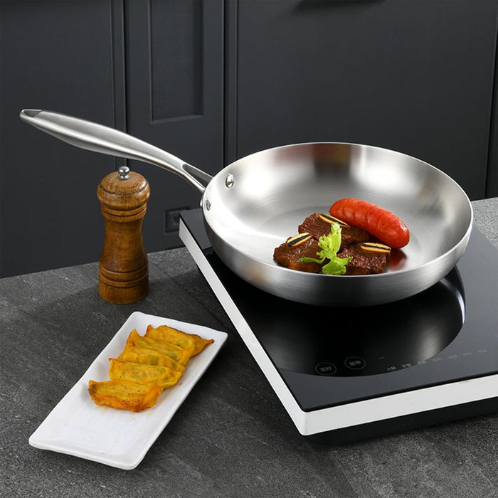 304 Uncoated Stainless Steel Wok Pan Triple-Layer Base for Induction and Gas Stove