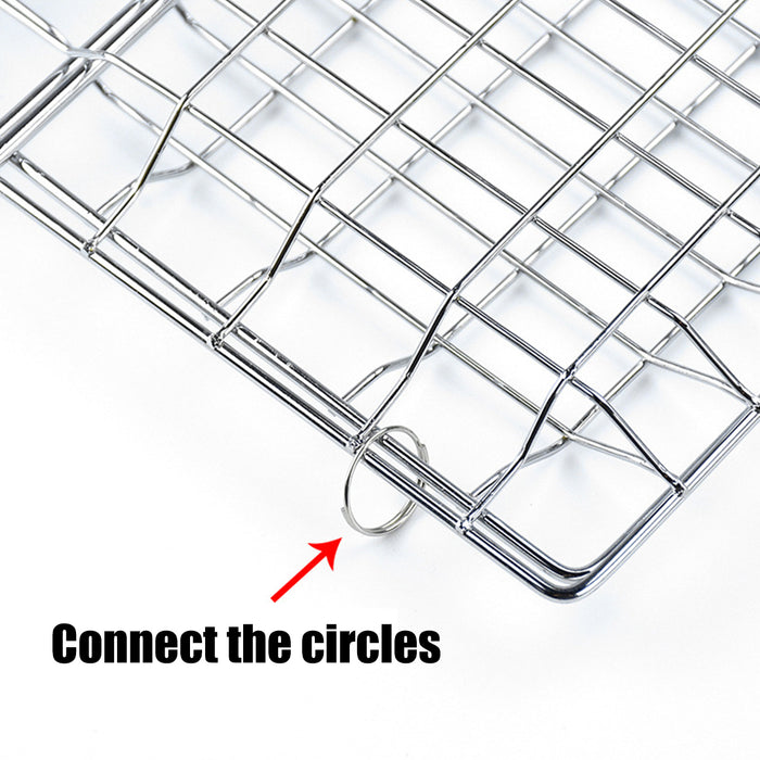 2 Pcs Electroplated Iron BBQ Net Clamp with Wooden Handle Square Mesh