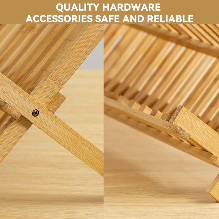 Foldable Bamboo 2 Tier Dish Drying Rack for Kitchen Counter