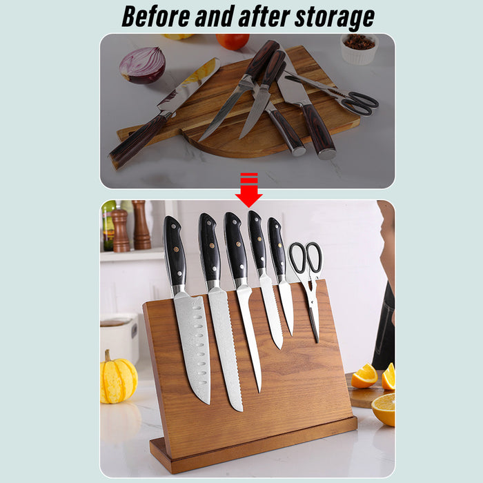 Wooden Magnetic Knife Holder with Non-Slip Base Stand