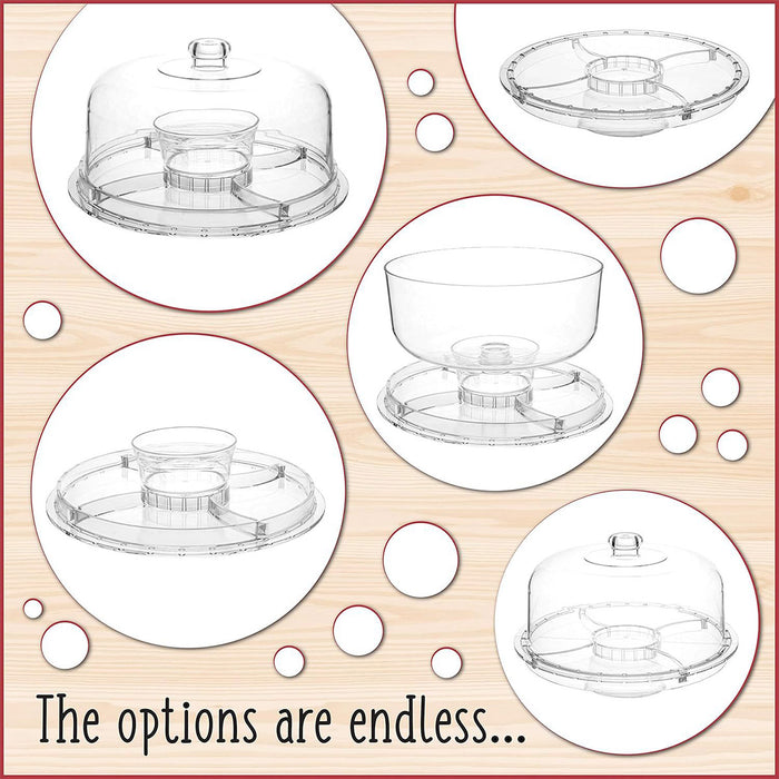 Multi-Function Clear Plastic Cake Stand Salad Bowl and Fruit Platter 30.7 cm