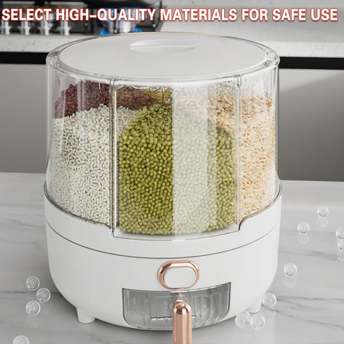 Rotating Rice Storage Container with Button Dispenser