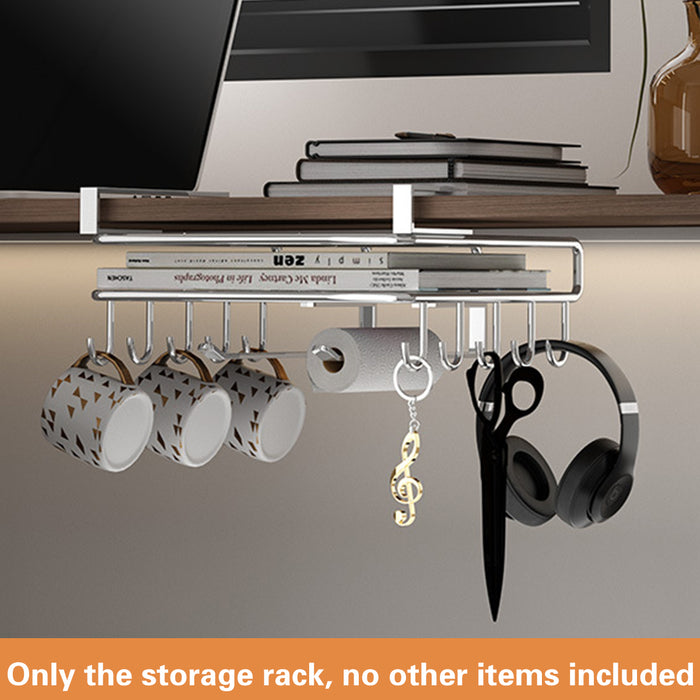 Cabinet Hanging Storage Rack Carbon Steel Silver With Hooks