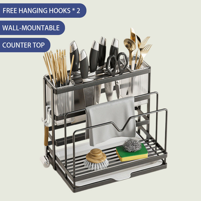 Kitchen Knife Rack Carbon Steel No Drill With Drip Tray