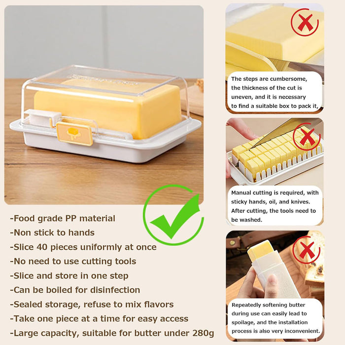 Butter Storage Box with Spoon Airtight Grid PP 280g
