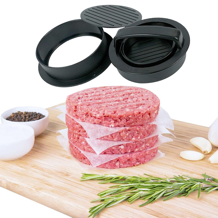 3 In 1 Hamburger Press with 100 Greaseproof Papers Black