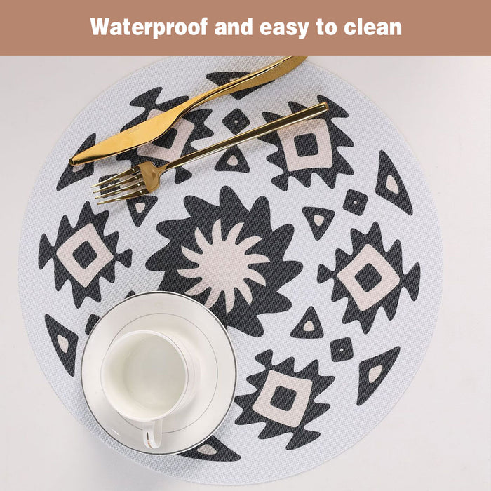4PCS Round Bohemian Printed Waterproof PVC Dining Placemats