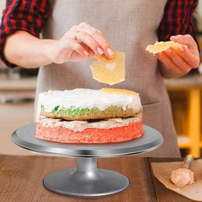 Cake Turntable Aluminum Alloy 31cm with Silicone Base Silver