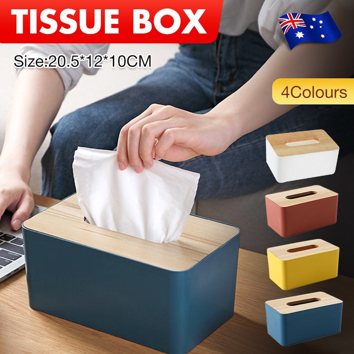Wooden Tissue Box Cover PP + Wood European Style 4 Colours 20.5 x 12 x 10 cm
