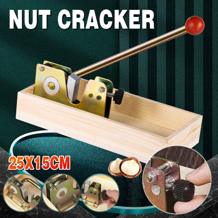 Heavy-Duty Nutcracker Tool Metal Wooden Base Adjustable Jaw 25 x 15 x 4.5 cm