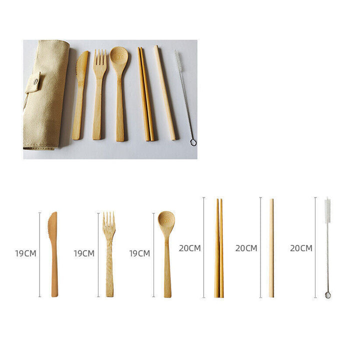 7 Pcs Reusable Bamboo Cutlery Set for Camping with Pouch