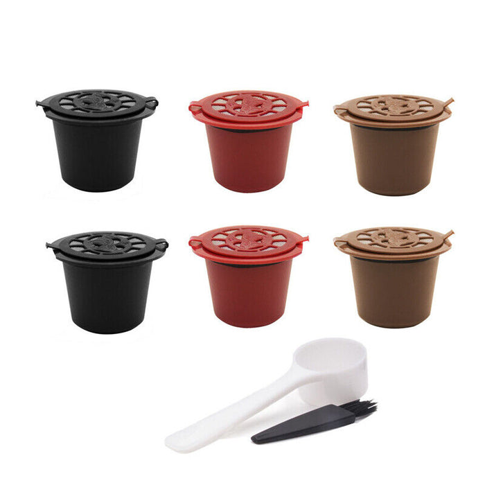 6 Pcs Reusable Coffee Capsule Pods for Nespresso Machine with Spoon and Brush