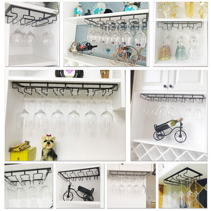 Under-Cabinet Wine Glass Rack Steel Black 3–8 Slots