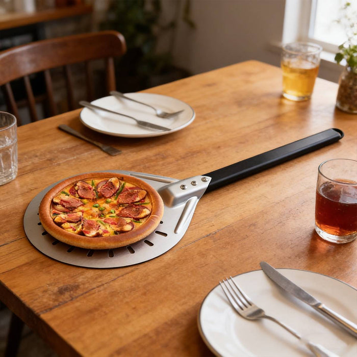 304 Stainless Steel Perforated Pizza Peel with Wooden Handle 3 Sizes 7 in / 8 in / 9 in