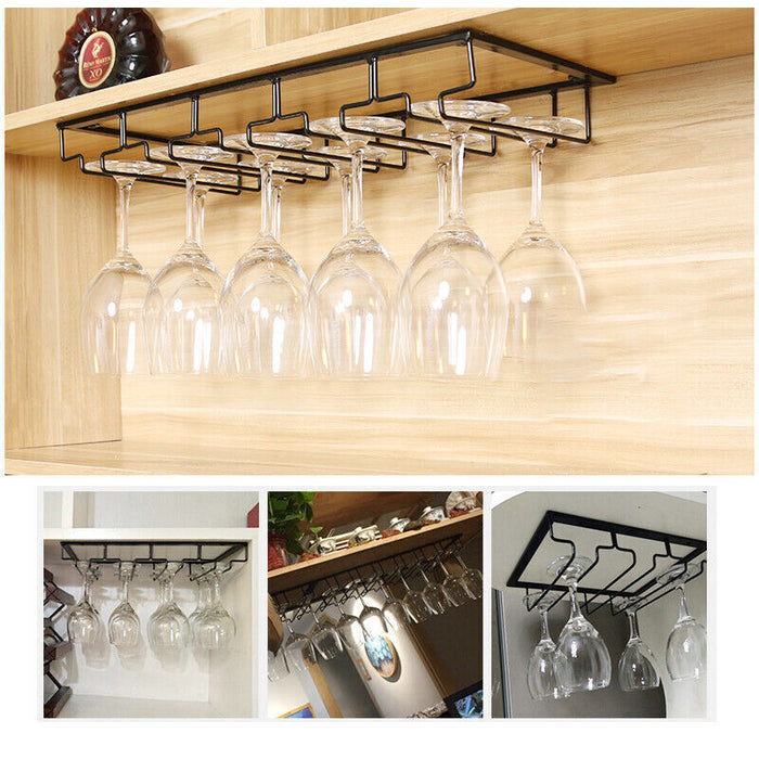 Under-Cabinet Wine Glass Rack Steel Black 3–8 Slots