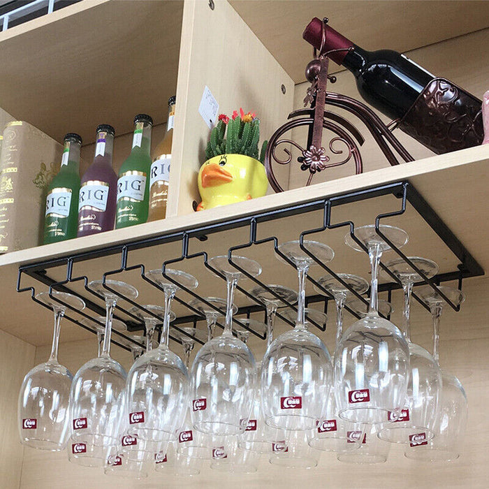Under-Cabinet Wine Glass Rack Steel Black 3–8 Slots