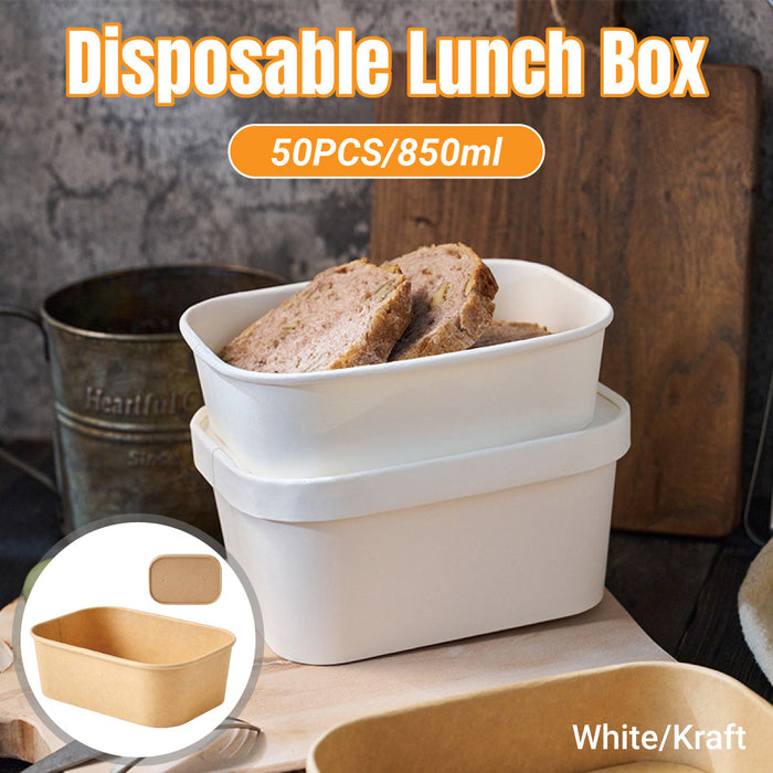 50 Pcs Disposable Takeaway Lunch Boxes with Lids 850 ml Virgin Pulp Leakproof 17.2 x 12 x 6.1 cm