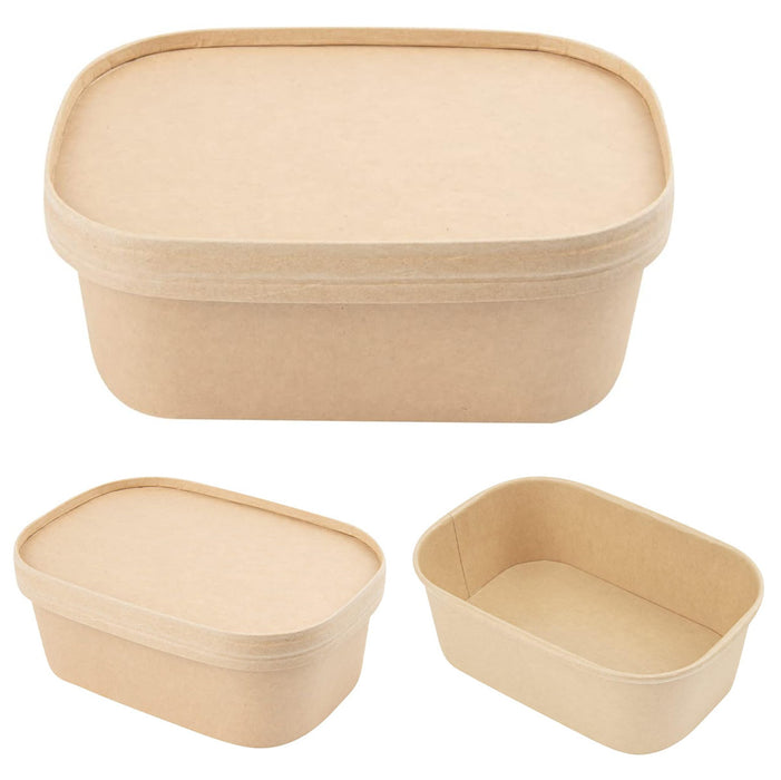 50 Pcs Disposable Takeaway Lunch Boxes with Lids 850 ml Virgin Pulp Leakproof 17.2 x 12 x 6.1 cm