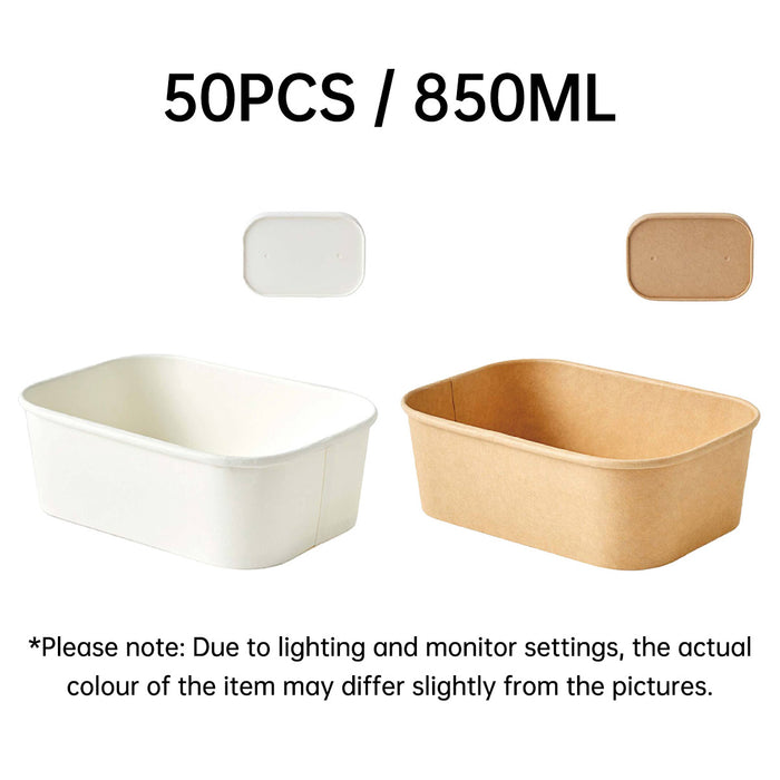 50 Pcs Disposable Takeaway Lunch Boxes with Lids 850 ml Virgin Pulp Leakproof 17.2 x 12 x 6.1 cm