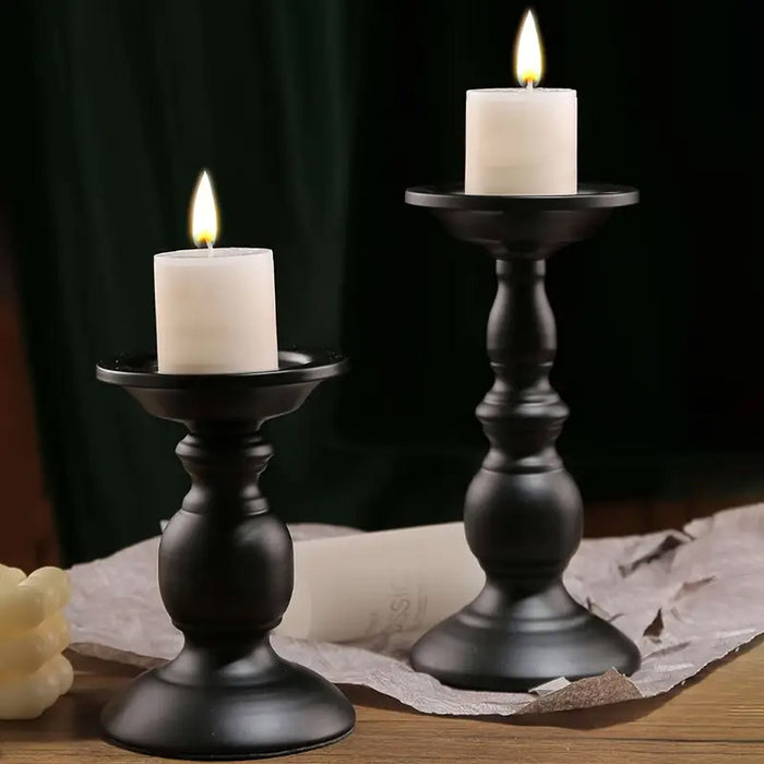 2pcs Black Iron Candle Holders for Candlelight