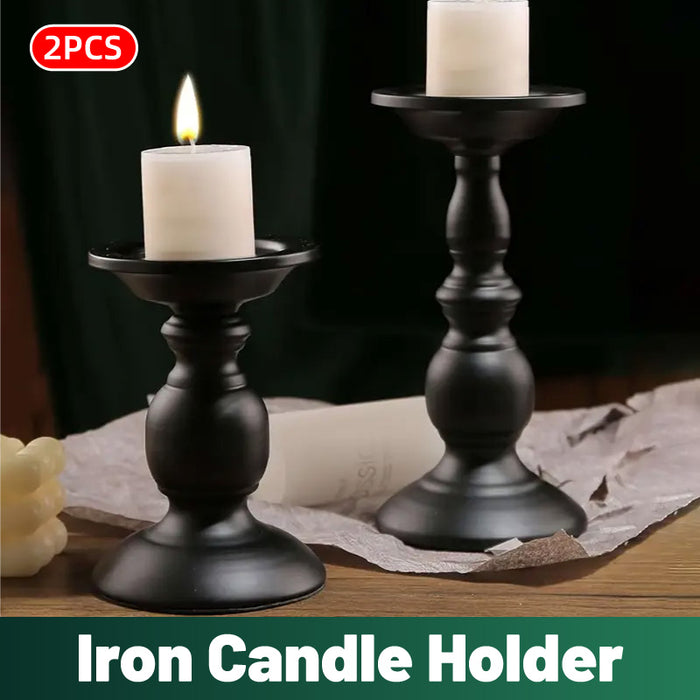 2pcs Black Iron Candle Holders for Candlelight