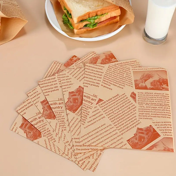 200 Pcs Vintage Newspaper Print Kraft Paper Bags Oil