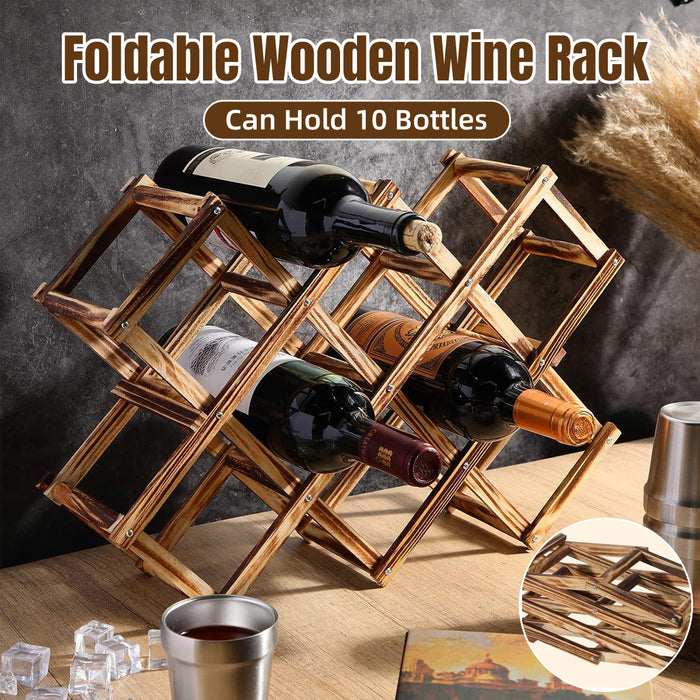 Foldable Wooden Wine Rack New Zealand Pine Holds 10 Bottles