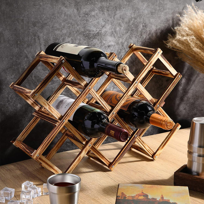 Foldable Wooden Wine Rack New Zealand Pine Holds 10 Bottles