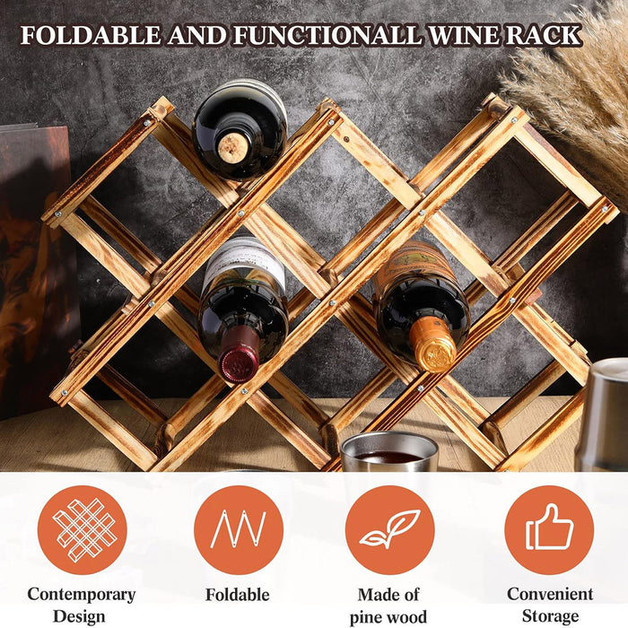 Foldable Wooden Wine Rack New Zealand Pine Holds 10 Bottles