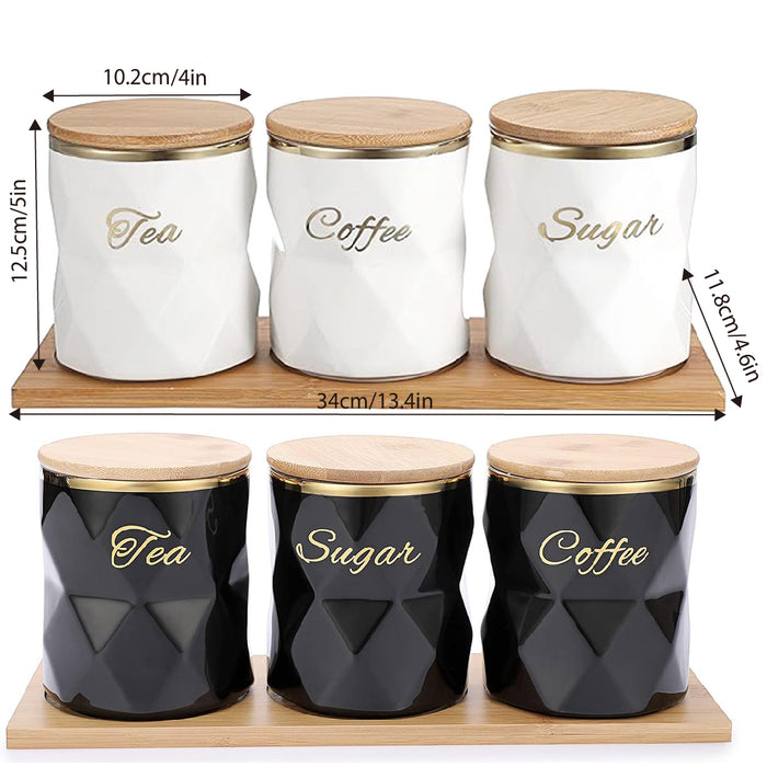 3 Pcs Ceramic Airtight Storage Jars with Bamboo Lids and Tray