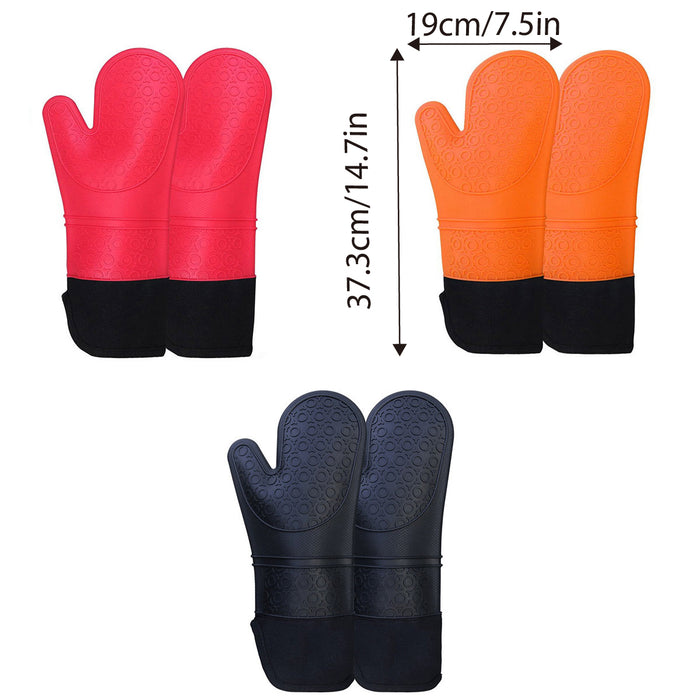 2 Pcs Insulated Oven Mitts Heat-Resistant Silicone with Lining