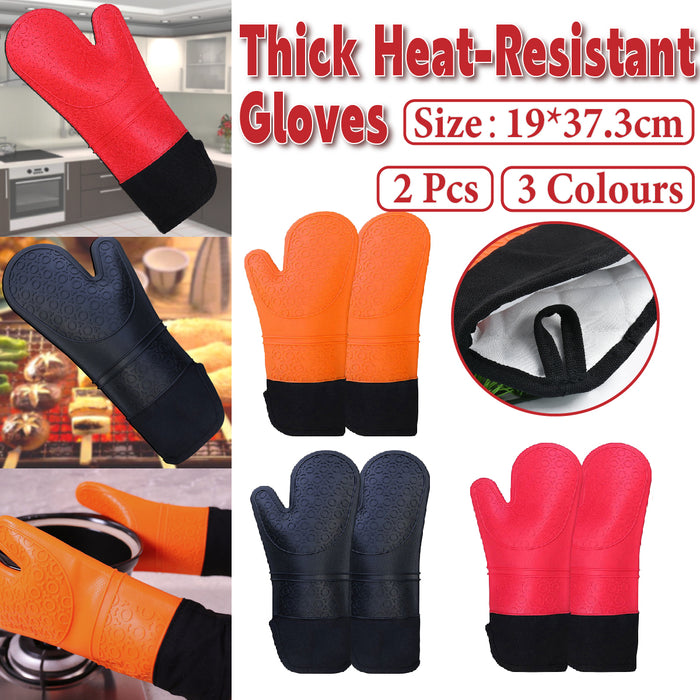 2 Pcs Insulated Oven Mitts Heat-Resistant Silicone with Lining
