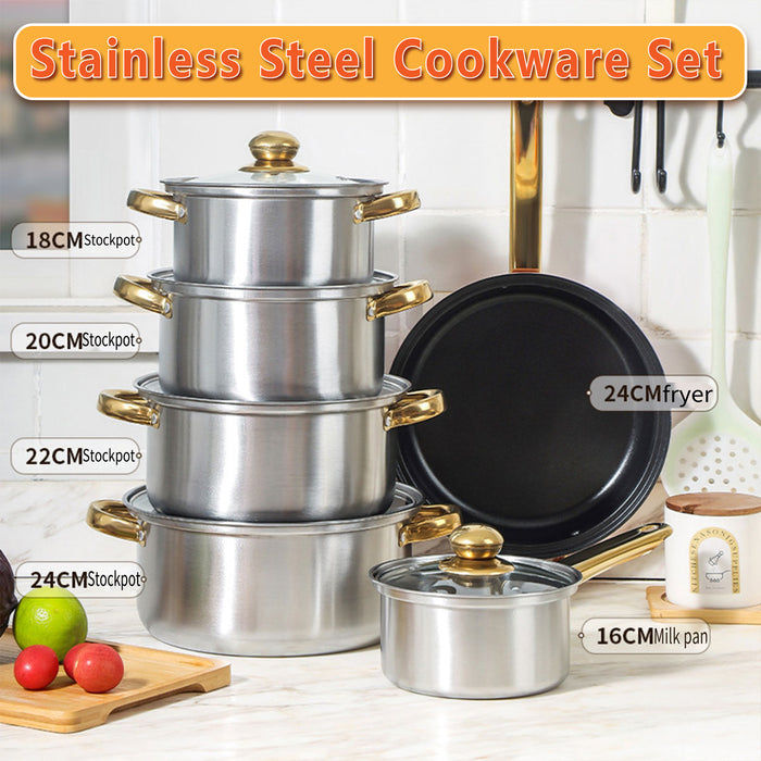 12 Pcs Stainless Steel Cookware Set Non-Stick Pots and Pans