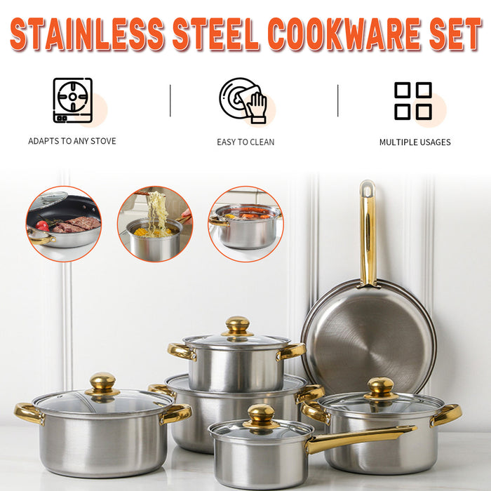 12 Pcs Stainless Steel Cookware Set Non-Stick Pots and Pans