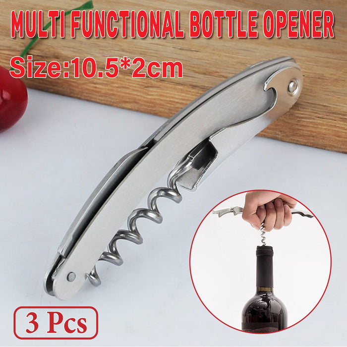 3 Pcs Seahorse Bottle Opener Stainless Steel Foldable Corkscrew