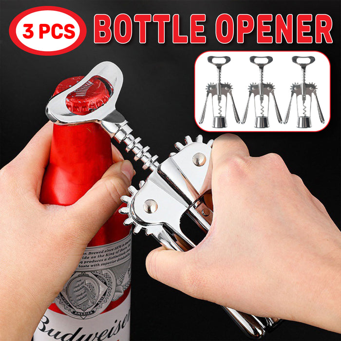 3 Pcs Stainless Steel Wine Corkscrew Bottle Opener Set